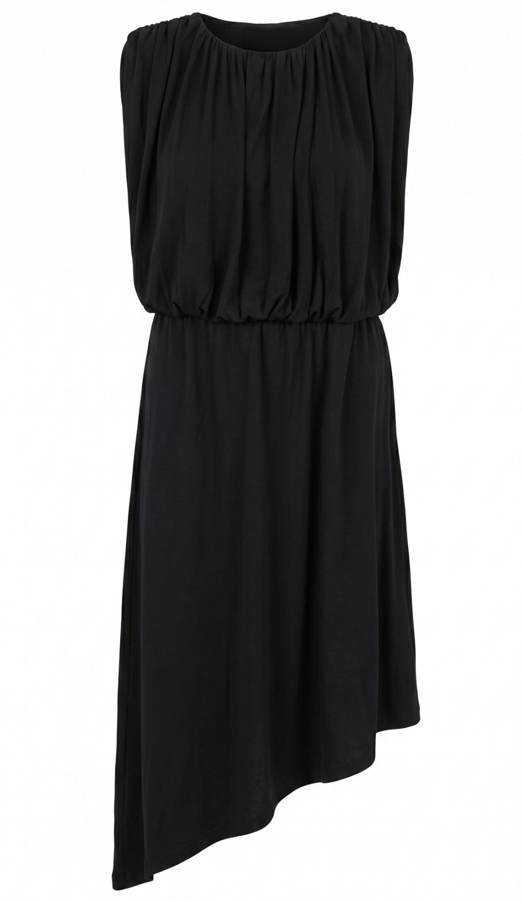 Asymetrical Draped Knit Dress Black