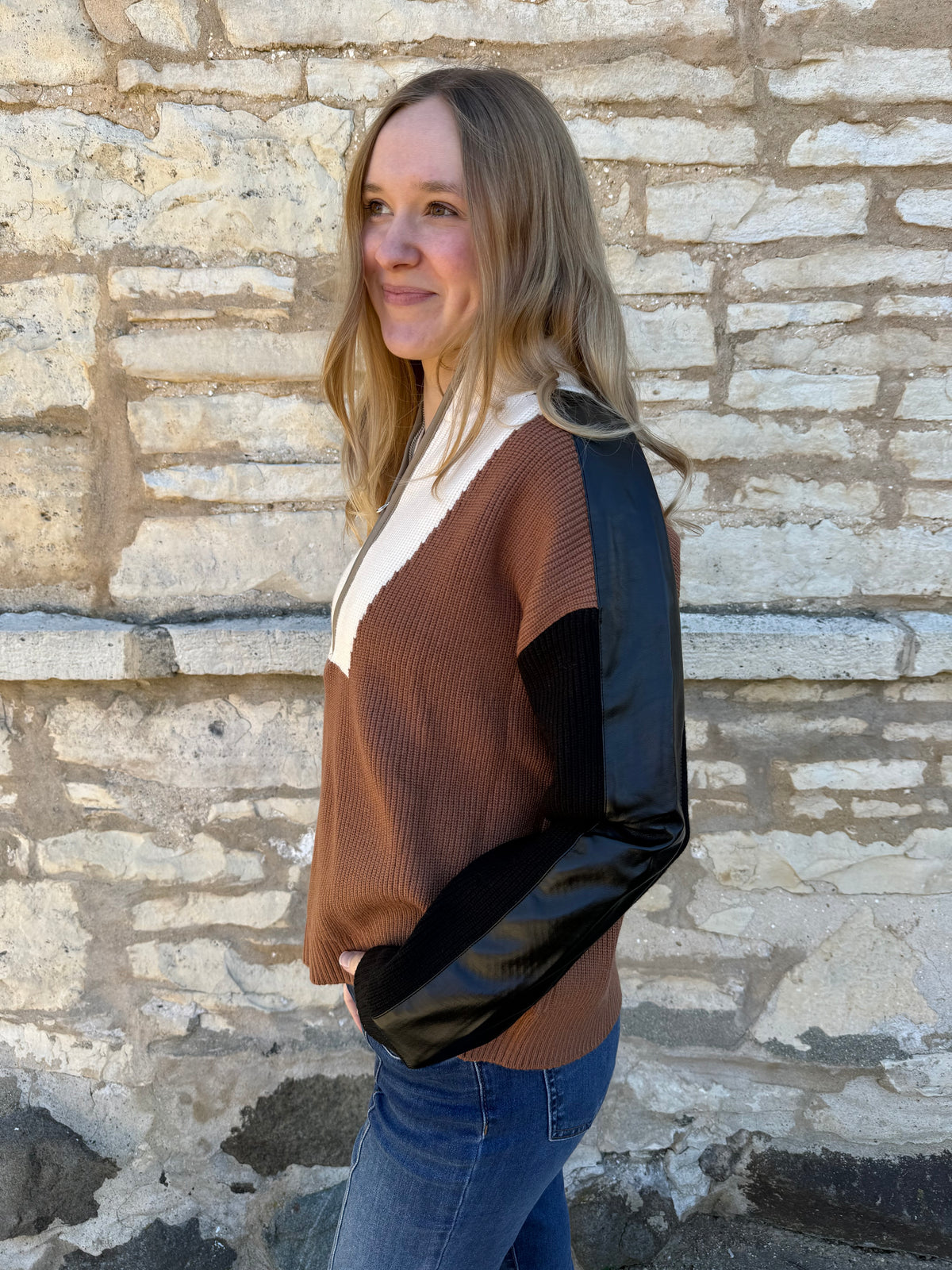 Color Block Quarter Zip Sweater