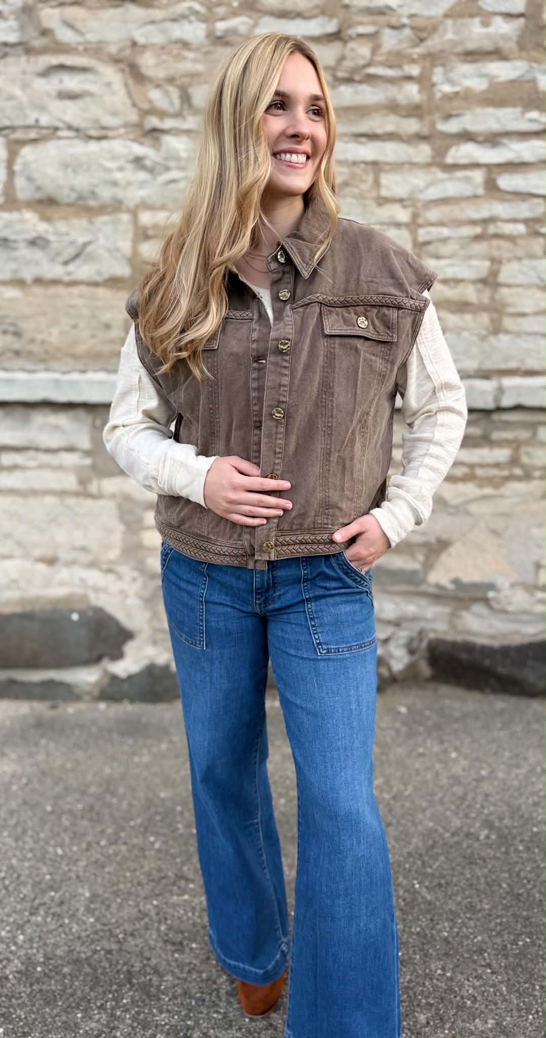 Braided Denim Vest Chocolate