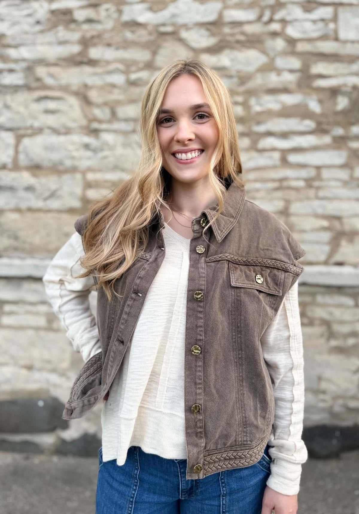 Braided Denim Vest Chocolate