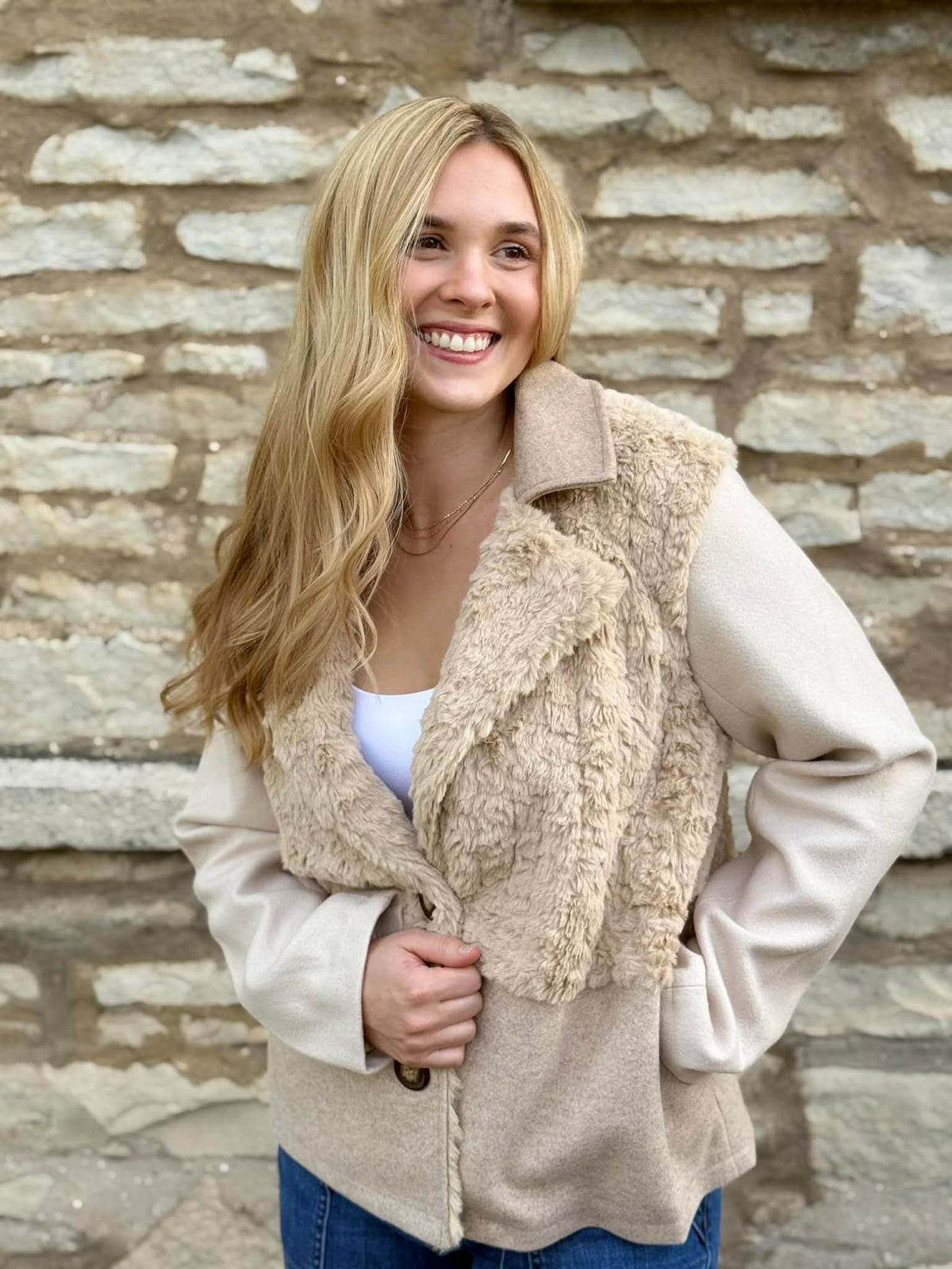Mixed Media Jacket Latte