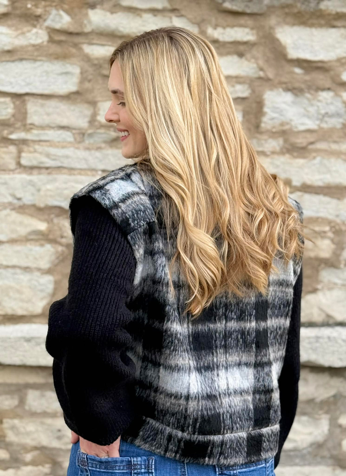 Mixed Media Sweater Jacket Black Mix